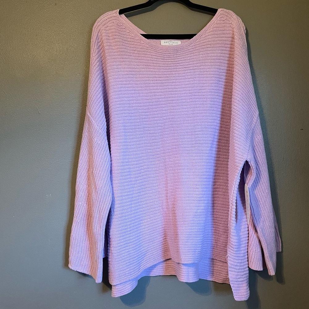 NWT Boutique Plus 2X Women’s Purple Lightweight Knit Bell Sleeve Blouse Top $52!